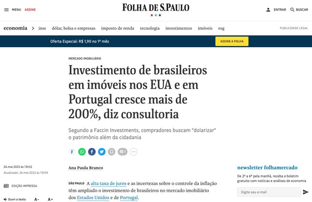 Investimento de brasileiros em imóveis nos EUA e em Portugal cresce mais de 200%, diz consultoria